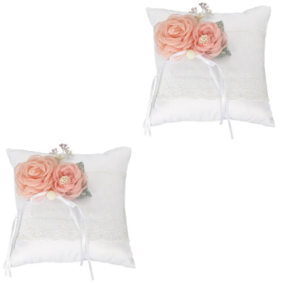 2 Pieces White Pillow with Flower for Wedding